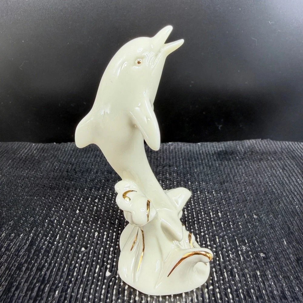 Lenox‎ Dolphin Figurine Ivory China Gold Trim Handcrafted Nautical Decor 4 Inch